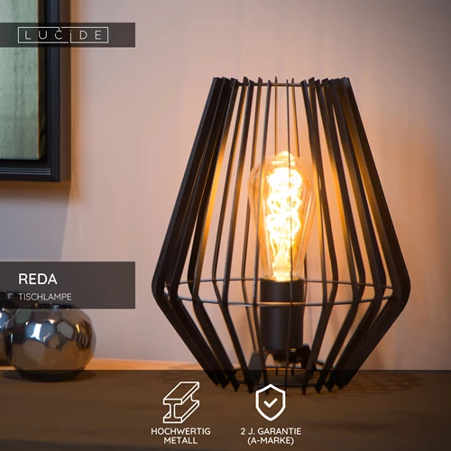 Lucide REDA - Tischlampe - 1xE27 - Schwarz - USP